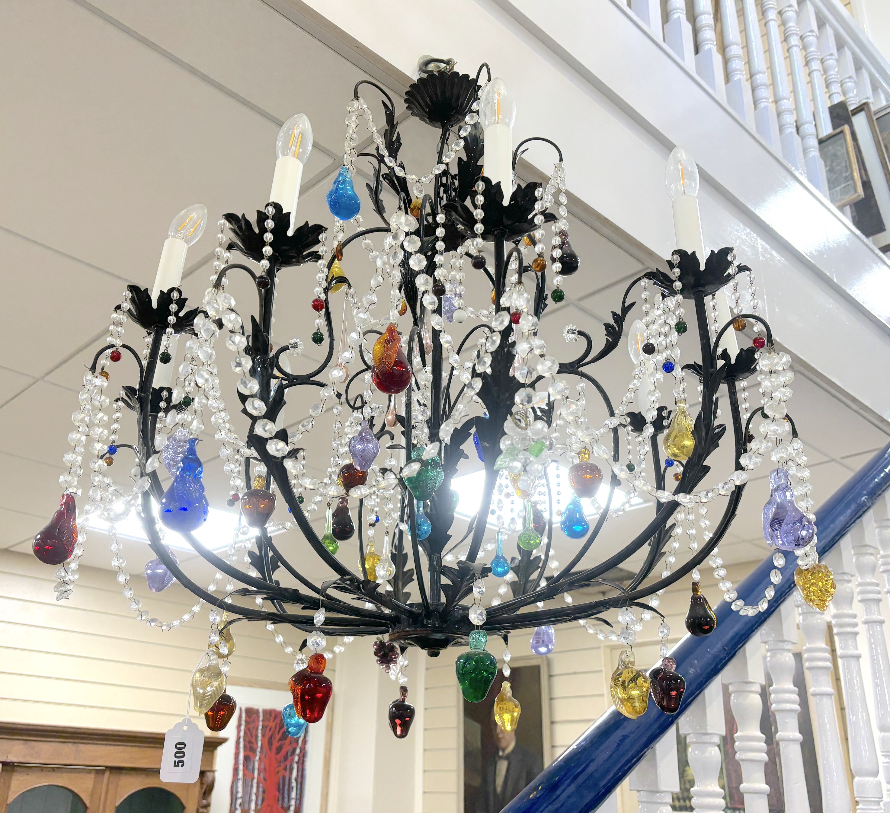 A ten branch Murano multi-coloured chandelier, 76cm high